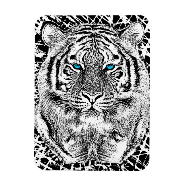Black And White Blue Eyes Tiger design Magnet (Vertikal)