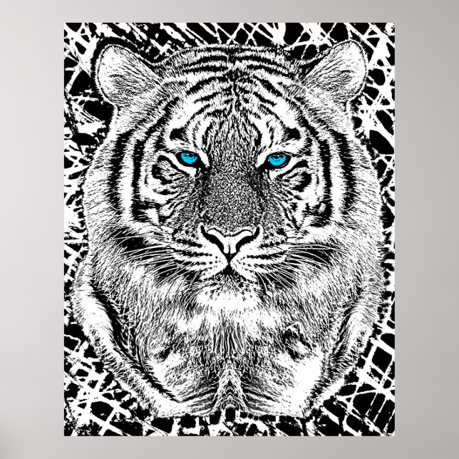 Black And White Blue Eyes Tiger Graphic Poster (Vorne)