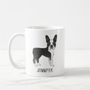 Black and White Boston Terrier Cartoon Dog & Name Kaffeetasse