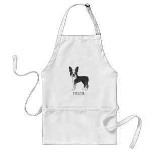 Black and White Boston Terrier Cartoon Dog & Name Schürze
