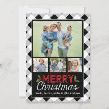 Black and White Buffalo Plaid Christmas Photo Card