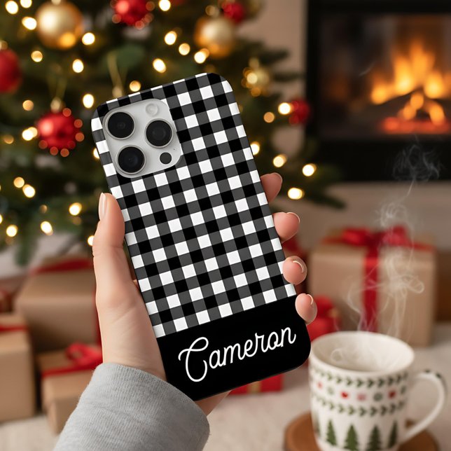 Black and White Buffalo Plaid Custom Name iPhone 16 Pro Max Hülle (Von Creator hochgeladen)