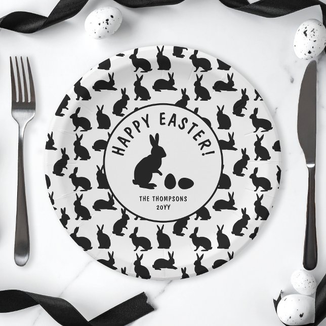 Black And White Bunny Shapes Modern Easter Pappteller (Von Creator hochgeladen)