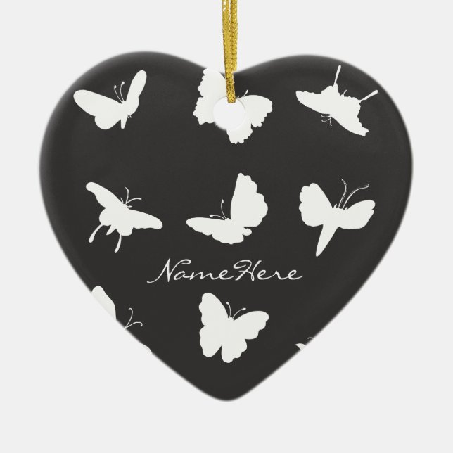 Black and White Butterfly Silhouettes Keramikornament (Vorne)