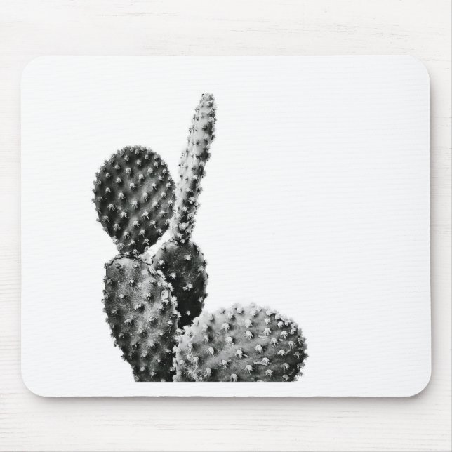 Black and White Cactus Zwart en Wit Mousepad (Vorne)