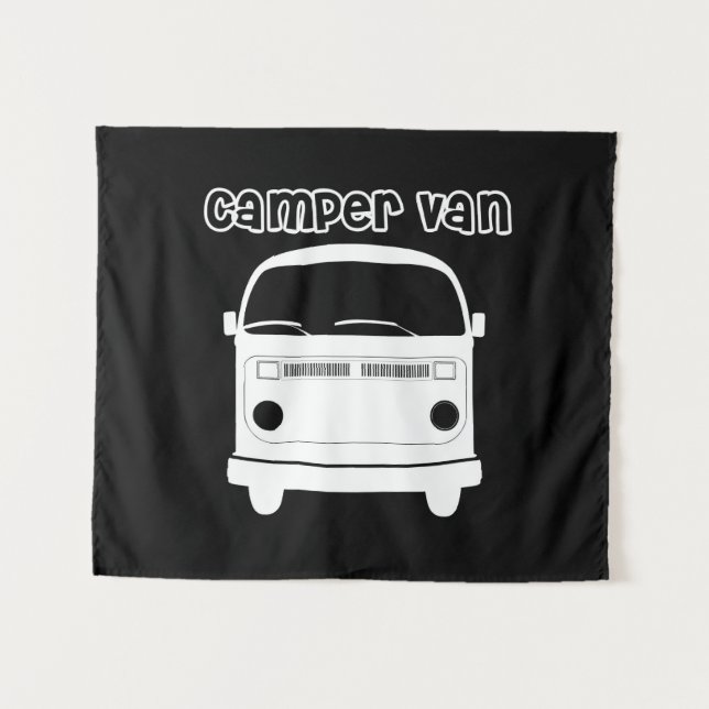 Black and White Camper Van Wall Tapestry Wandteppich (Vorderseite (Horizontal))