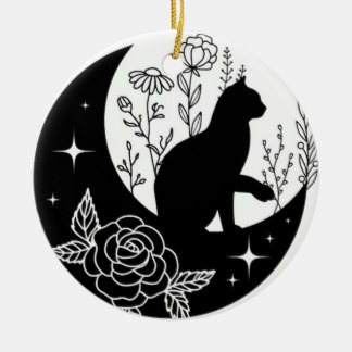 Black and White Cat Moon Window Suncatcher Keramik Ornament