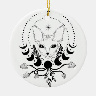 Black and White Cat Moon Window Suncatcher Keramik Ornament