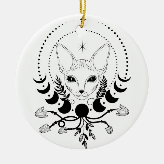 Black and White Cat Moon Window Suncatcher Keramik Ornament (Vorne)