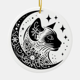 Black and White Cat Moon Window Suncatcher Keramik Ornament