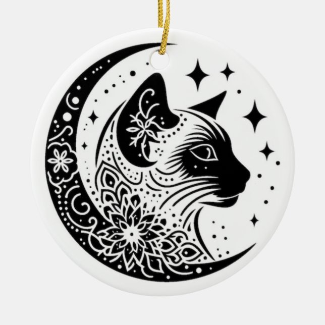 Black and White Cat Moon Window Suncatcher Keramik Ornament (Vorne)