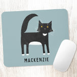 Black and White Cat Personalized Mousepad<br><div class="desc">Cute black and white tuxedo cat on a mid teal background,  perfect for animal and pet lovers. Cats love a mouse.  Change the name to personalize. 
 Original art by Nic Squirrell.</div>