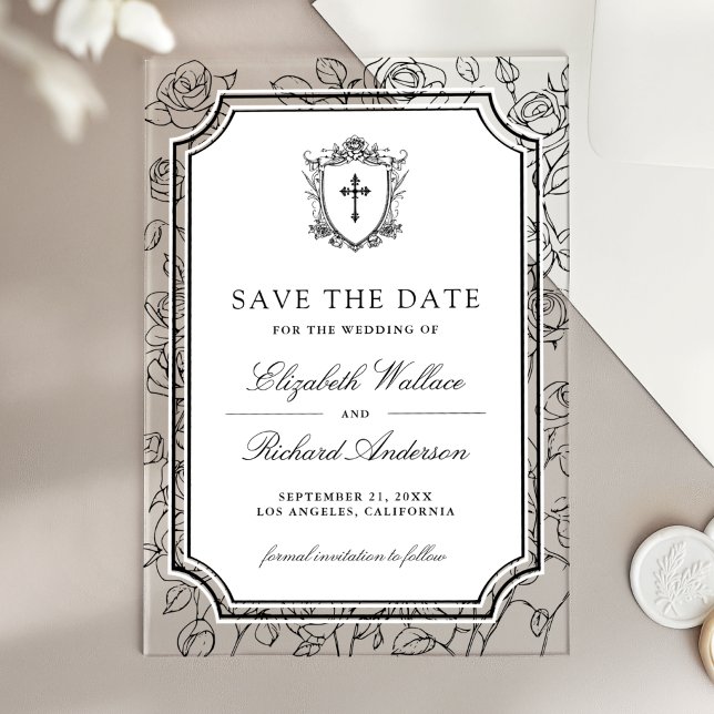 Black and White Catholic Wedding Save the Date Acryleinladungen (Von Creator hochgeladen)