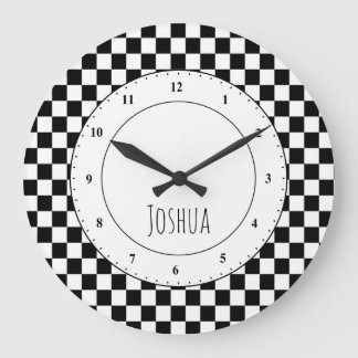 Black and White Checker Flag Large Clock Große Wanduhr