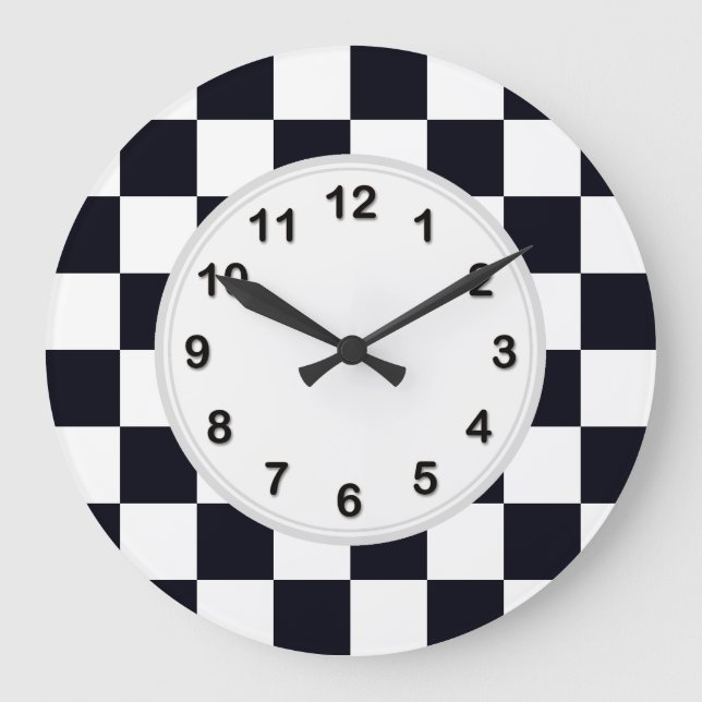 Black and White Checker Pattern Große Wanduhr (Vorderseite)