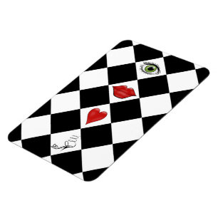 black and white checkerboard folk art lips magnet