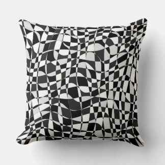 Black and White Checkered Warp Pattern Kissen