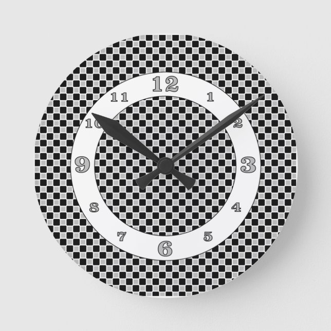 Black and White Checks Runde Wanduhr (Vorderseite)
