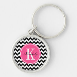 Black and White Chevron with Pink Monogram Schlüsselanhänger