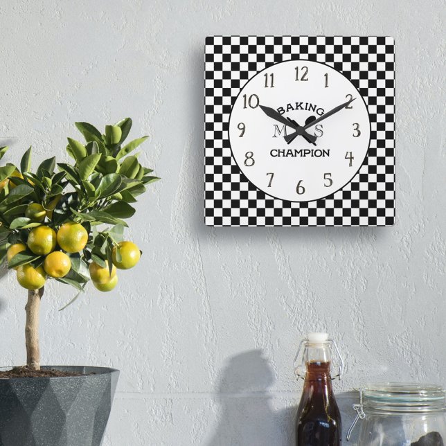 Black and White Chief Check Kitchen Clock Quadratische Wanduhr (Von Creator hochgeladen)