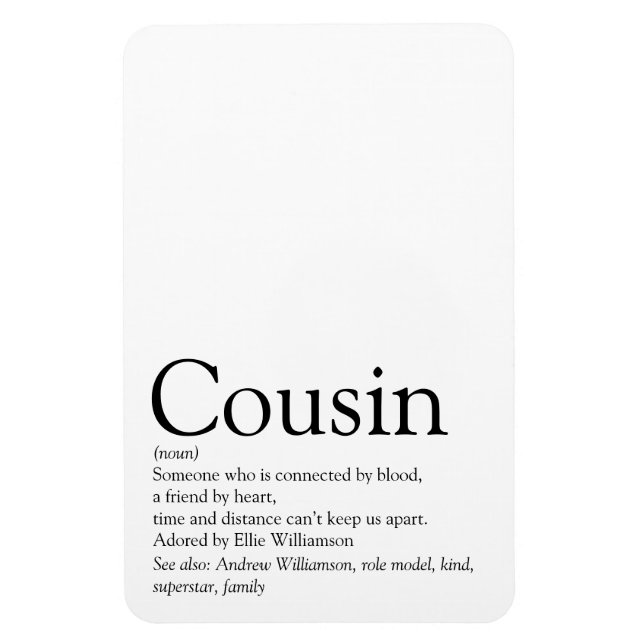 Black and White Cool Modern Cousin Definition Magnet (Vertikal)