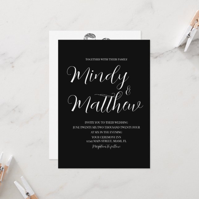Black and White Couple Wedding Invitation Einladung (Vorderseite/Rückseite Beispiel)