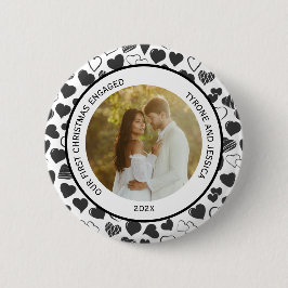 Black and White Couples First Christmas Engaged  Button
