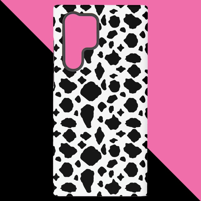 Black and White Cow Print Pattern Spots Samsung Galaxy Hülle (A phone case with a bold black and white cow pattern.)