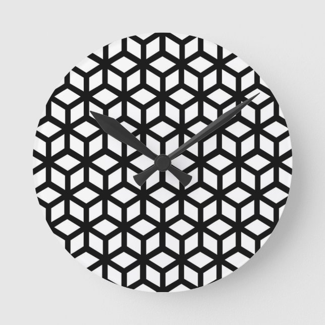 Black And White Cube Pattern Runde Wanduhr (Vorderseite)