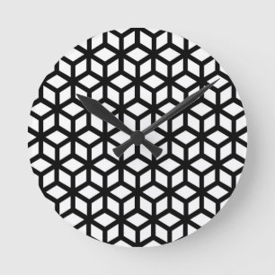 Black And White Cube Pattern Runde Wanduhr