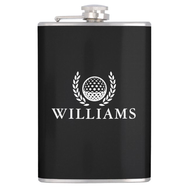 Black And White Custom Name Monogram Golf Ball Flachmann (Vorderseite)