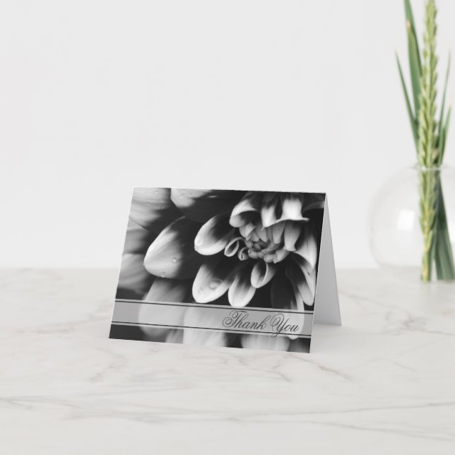 Black and White Dahlia Flower Thank You Dankeskarte (Vorderseite)