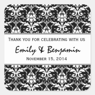 Black and White Damask Wedding Danke S001 Quadratischer Aufkleber