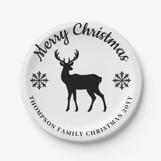 Black And White Deer And Snowflakes Holiday Party Pappteller (Vorderseite)