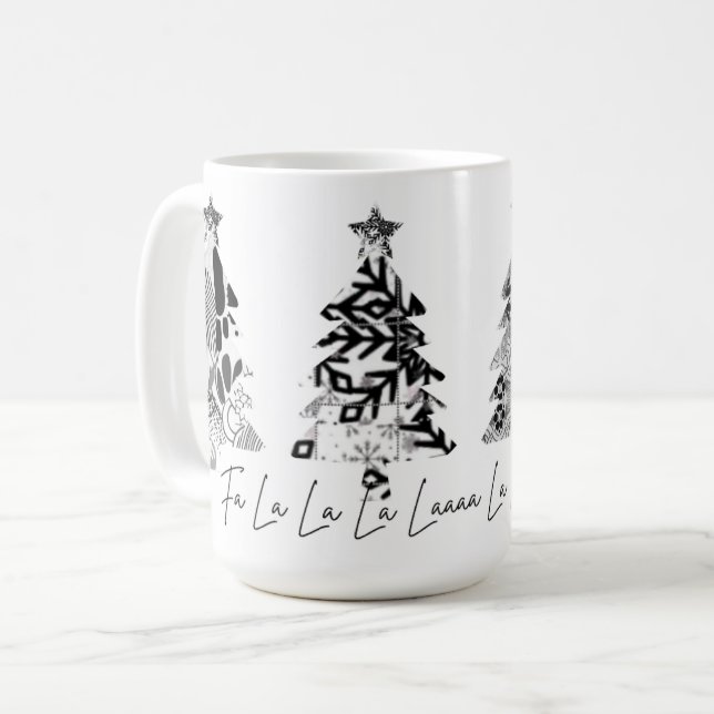 black and white design christmas trees kaffeetasse (Vorderseite Links)