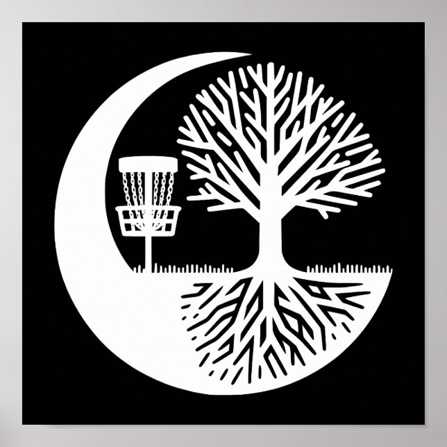 Black and White Disc Golf Silhouette  Poster (Vorne)