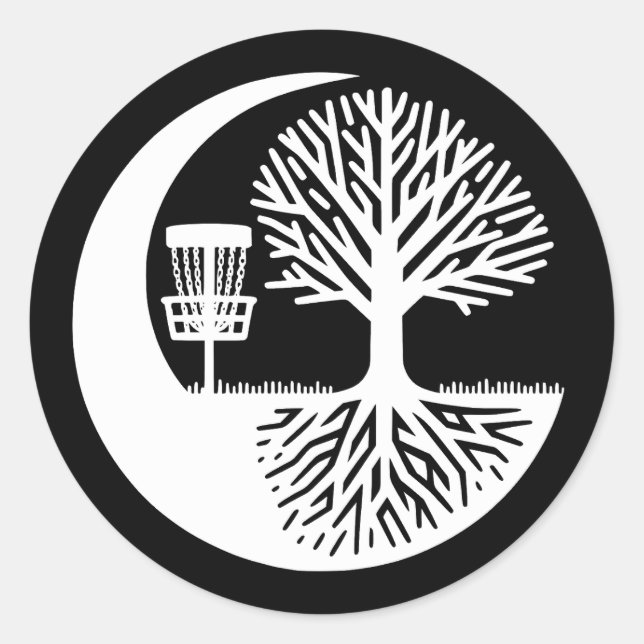 Black and White Disc Golf Silhouette  Runder Aufkleber (Vorderseite)