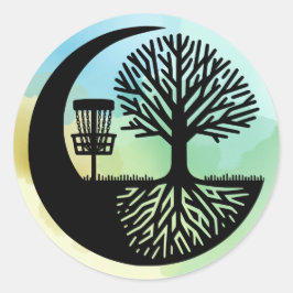 Black and White Disc Golf Silhouette  Runder Aufkleber