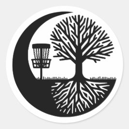 Black and White Disc Golf Silhouette  Runder Aufkleber
