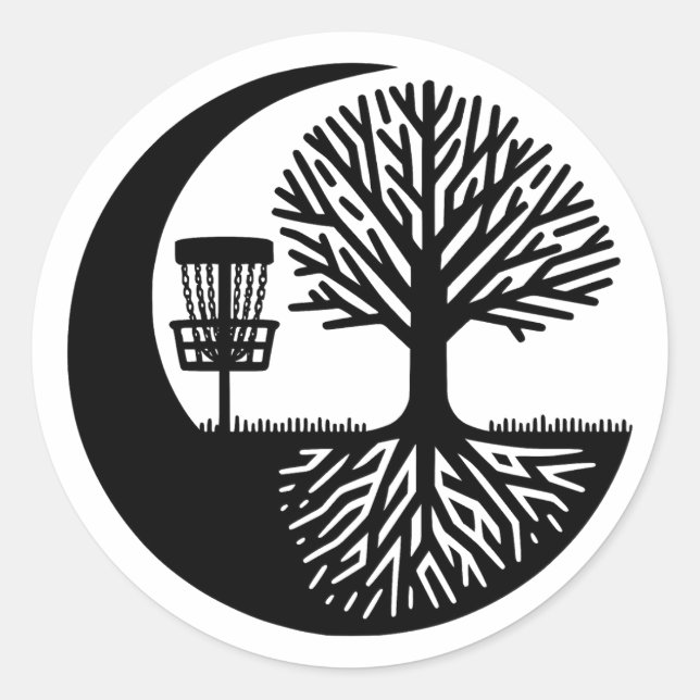 Black and White Disc Golf Silhouette  Runder Aufkleber (Vorderseite)