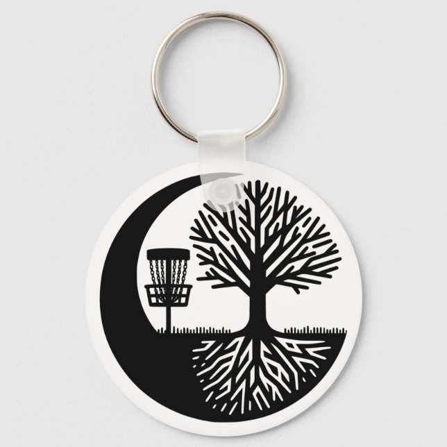 Black and White Disc Golf Silhouette  Schlüsselanhänger (Vorderseite)