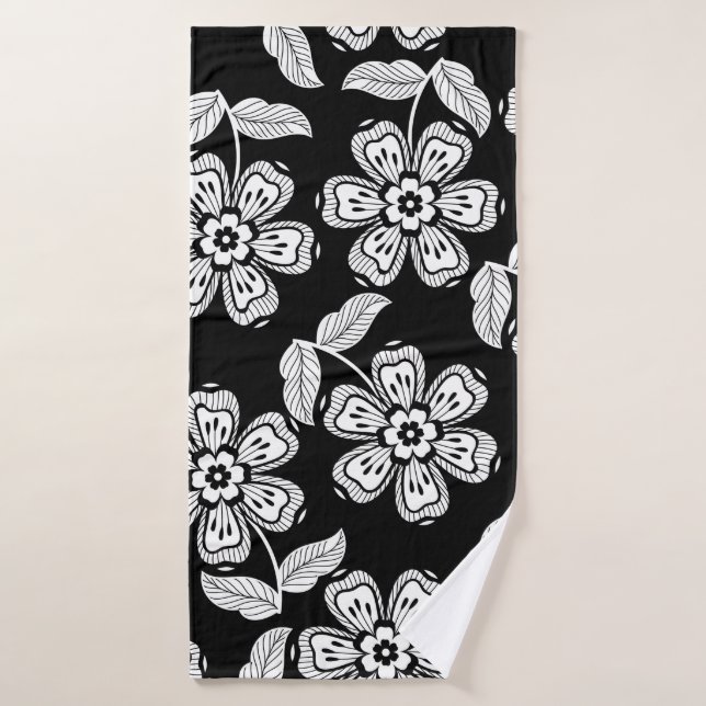 Black and white doodle flower patternblack,abstrac (Serviette de bain)