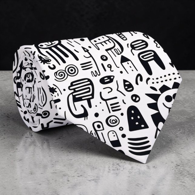 Black and White Doodles Custom Necktie Krawatte (Von Creator hochgeladen)