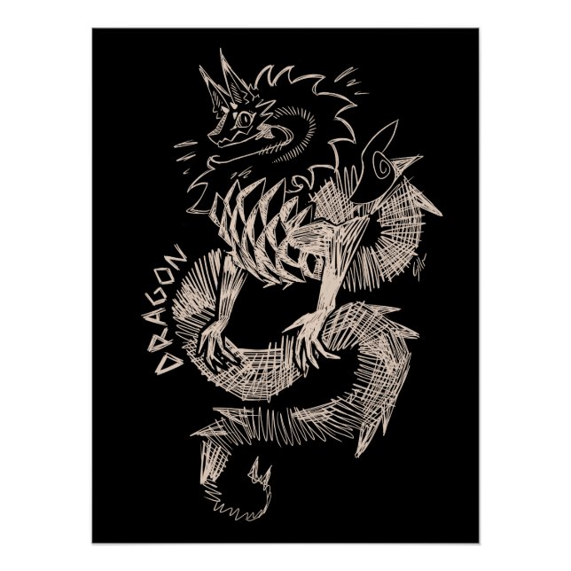 Black and white Dragon sketch Poster (Vorderseite)