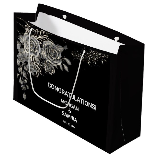 Black and white elegant boho wedding  große geschenktüte (Vorderseite Schrägansicht)