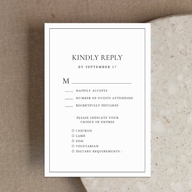 Black and White Elegant Minimalist Border Wedding RSVP Karte (Von Creator hochgeladen)
