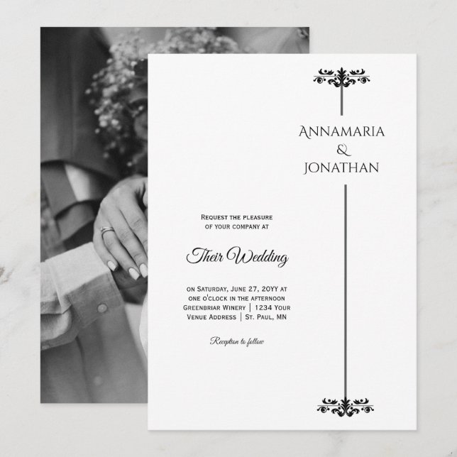 Black and White Elegant Minimalist Photo Wedding | Einladung (Vorne/Hinten)