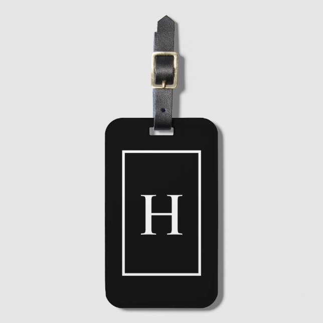 Black and White Elegant Monogram Luggage Tag Gepäckanhänger (Vorderseite Vertikal)