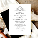 Black and White Elegant Monogram Wedding Einladung<br><div class="desc">Elegant wedding invitation with delicate fine art hand drawn monogram with bride and groom's initials. Clean and simple design full of elegance and grace. Front in white background color while text and monogram in black. Back in elegant black. Also available with back in white. Option to change both front and...</div>