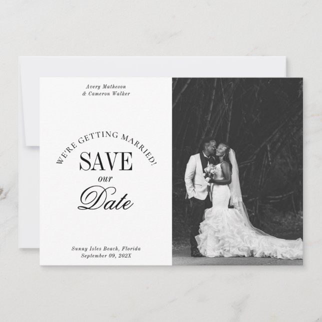 Black and White Elegant Save the Date Card (Devant)